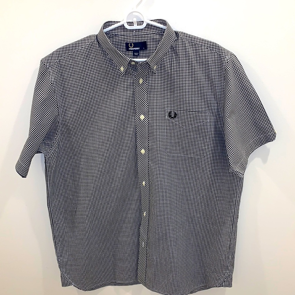 Fred Perry Mens Short Sleeve Button Down. Size L. Black/White Check. New Unworn